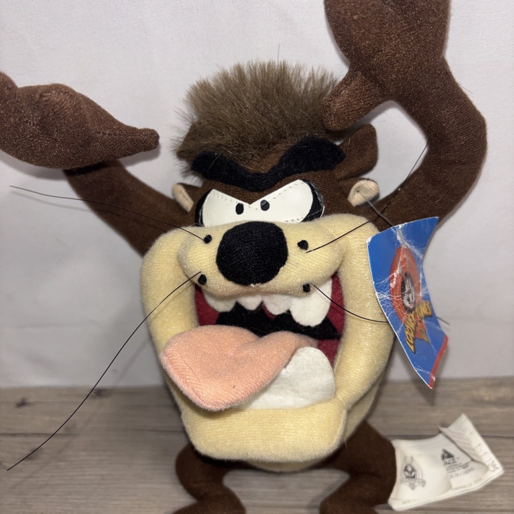 Vintage 1998 LOONEY TUNES Taz Tasmanian Devil Sitting Arms Up Plush Stuffed 9" - Picture 5 of 11